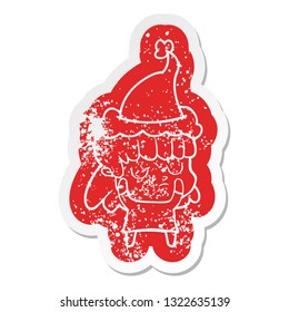 peculiar desenho animado afligido adesivo de uma mulher indiferente vestindo chapéu de santa