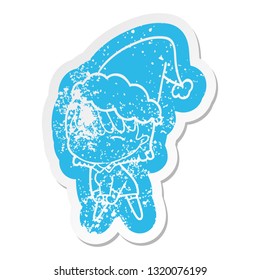 quirky cartoon distressed sticker of a woman wearing santa hat