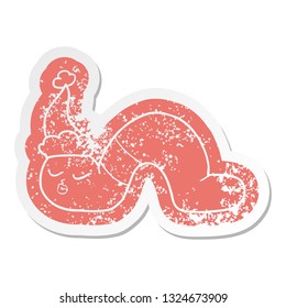 quirky cartoon distressed sticker of a worm wearing santa hat