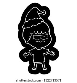quirky cartoon icon of a angry man wearing santa hat