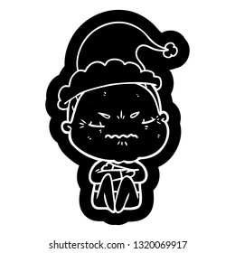 quirky cartoon icon of a annoyed old lady wearing santa hat