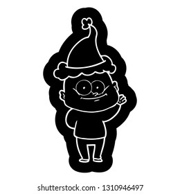 quirky cartoon icon of a bald man staring wearing santa hat