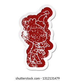 quirky cartoon icon of a calm woman wearing santa hat