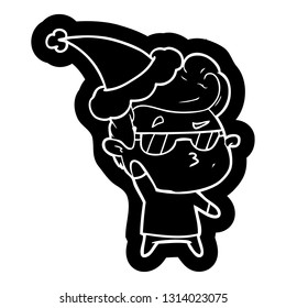 quirky cartoon icon of a cool guy wearing santa hat