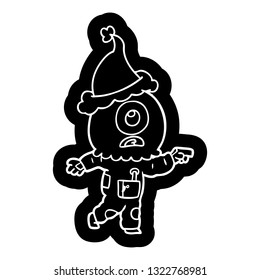 peculiar ícono de caricatura de un espía alienígena del ciclo que señala usando sombrero santa