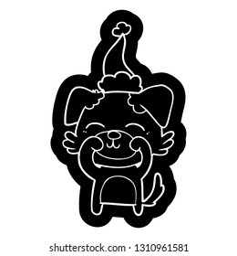 quirky cartoon icon of a dog wearing santa hat