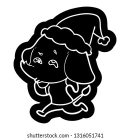 quirky cartoon icon of a elephant remembering wearing santa hat