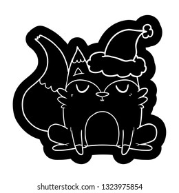 quirky cartoon icon of a fox wearing santa hat