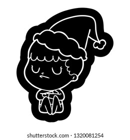 peculiar ícono de caricatura de un niño gruñón con sombrero de santa