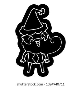 quirky cartoon icon of a happy bearded man wearing santa hat