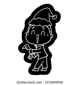 quirky cartoon icon of a happy old lady wearing santa hat