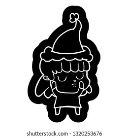 ícone de desenho animado peculiar de uma mulher indiferente vestindo chapéu de santa