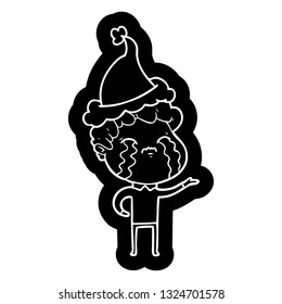 quirky cartoon icon of a man crying wearing santa hat