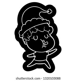 quirky cartoon icon of a man singing wearing santa hat