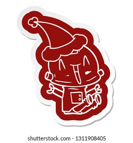 quirky cartoon icon of a robot wearing santa hat
