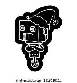 quirky cartoon icon of a robot wearing santa hat