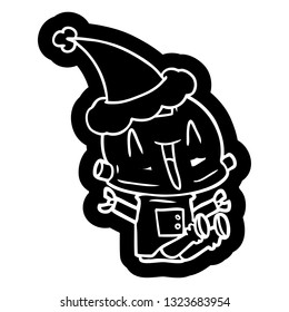 quirky cartoon icon of a robot wearing santa hat