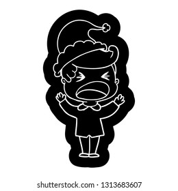 quirky cartoon icon of a shouting man wearing santa hat