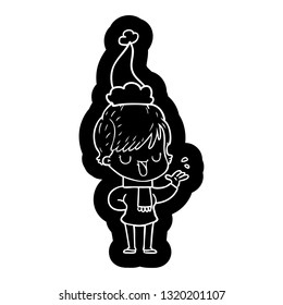 quirky cartoon icon of a woman talking wearing santa hat