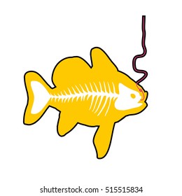 Quirky cartoon patch. Fish skeleton. Fishing. Vector illustration.
