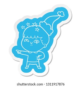 quirky cartoon  sticker of a amazed boy wearing santa hat