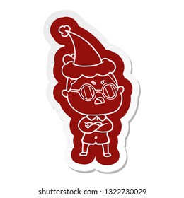 quirky cartoon  sticker of a annoyed woman wearing santa hat