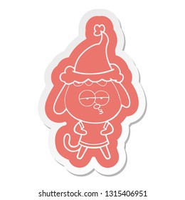 quirky cartoon  sticker of a bored dog wearing santa hat