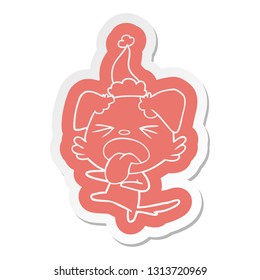 quirky cartoon  sticker of a disgusted dog wearing santa hat