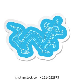 quirky cartoon  sticker of a dragon wearing santa hat