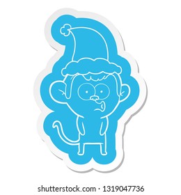quirky cartoon  sticker of a hooting monkey wearing santa hat