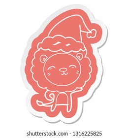 quirky cartoon  sticker of a lion wearing santa hat