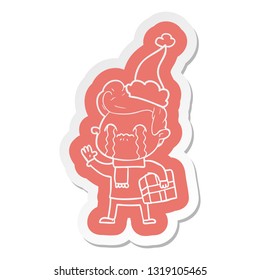 quirky cartoon  sticker of a man crying wearing santa hat