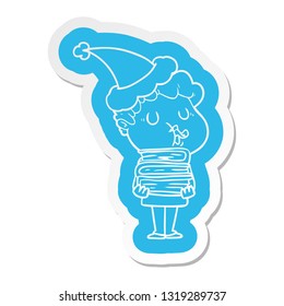 quirky cartoon  sticker of a man singing wearing santa hat