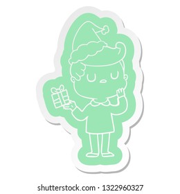 quirky cartoon  sticker of a man wondering wearing santa hat