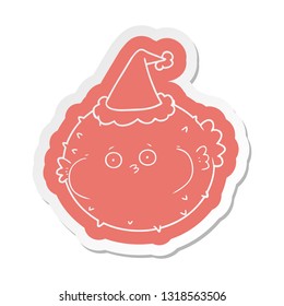 quirky cartoon  sticker of a puffer fish wearing santa hat
