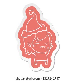 quirky cartoon  sticker of a undead vampire girl wearing santa hat