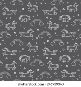 Quirky cartoon unicorn repeat pattern.