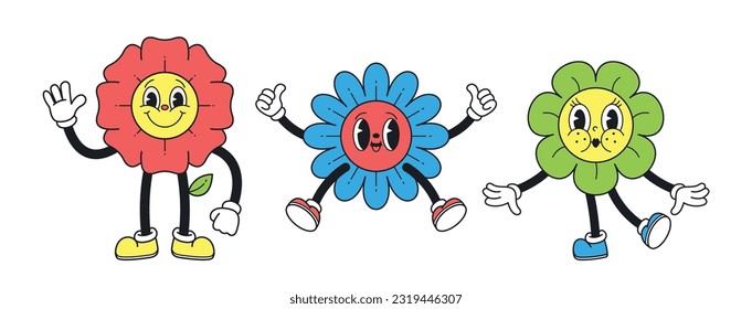 Quirky And Colorful Y2k Flower Characters With A Playful And Retro Aesthetic, Reminiscent Of Vibrant Whimsical Design