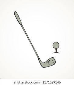 Quirky cute old bogey birdie accessory on white backdrop. Freehand line black ink hand drawn win pin object logo emblem sketchy in retro art doodle engraved style pen on paper space for text. Close up
