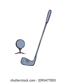 Quirky cute old bogey birdie accessory on white backdrop. Freehand line black ink hand drawn win pin object logo emblem sketchy in retro art doodle engraved style pen on paper space for text. Close up