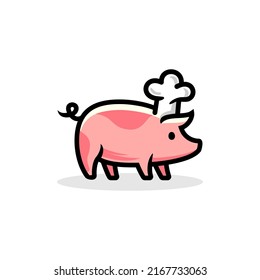 quirky cute pig vector. pig with chef hat mascot logo design. animal cartoon illustration Design with cooking hat accessories . 