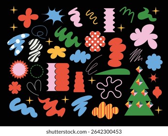 Quirky doodle Christmas elements isolated. Vector