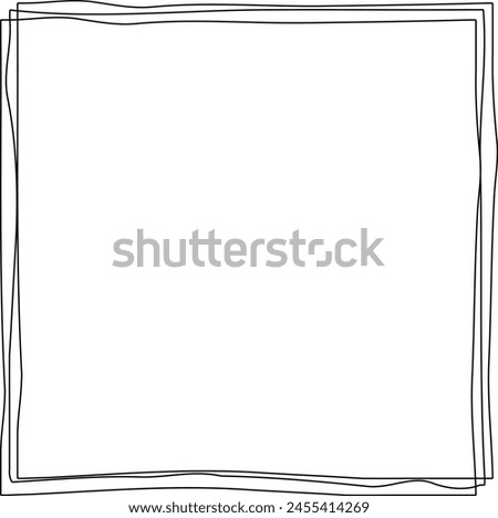 Quirky Doodle Square Frame: Hand-Drawn Black Outline Design. The imperfect squares lend a unique and artistic feel, perfect for framing photos, text, or other graphic elements