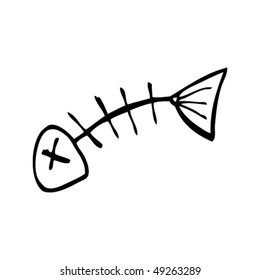 quirky drawing of a fish skeleton