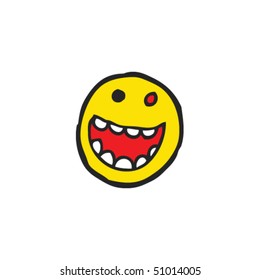 quirky drawing of manic smiley face