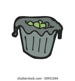dibujo peculiar de un cubo de basura abierto