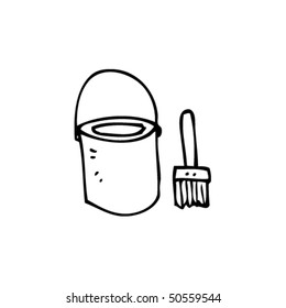 Quirky Drawing Of Paint Can And Brush