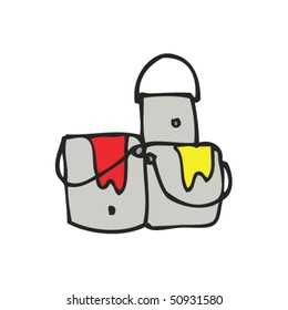 quirky drawing of a paint tins