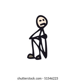 Quirky Drawing Of Sad Stick Man Sitting