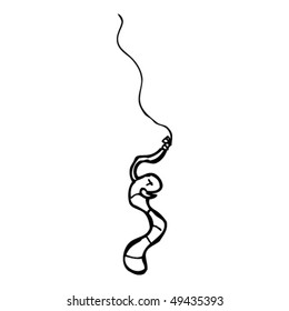quirky drawing of worm on hook
